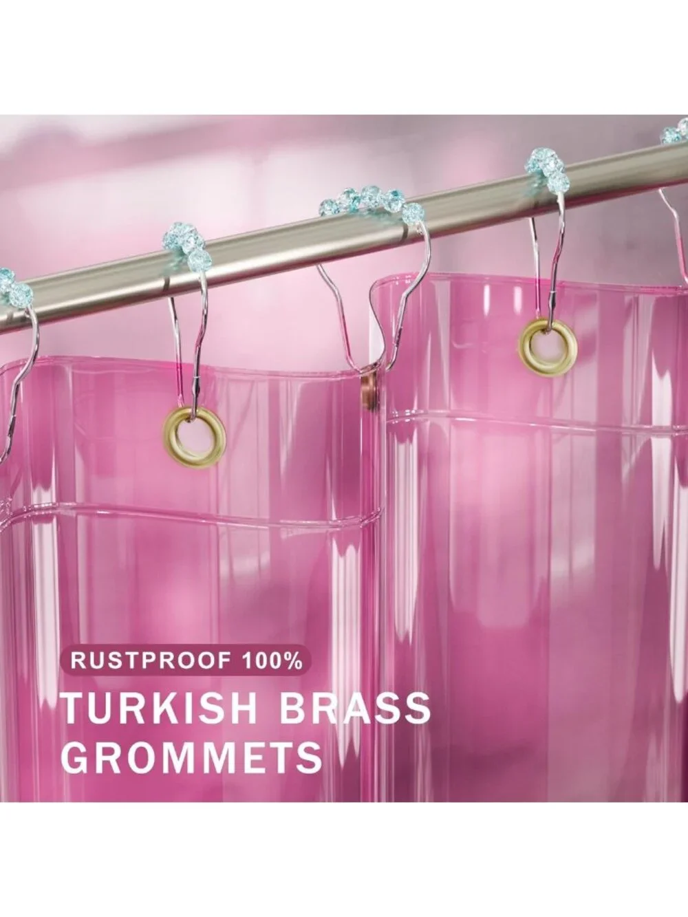 Pink Clear Shower Curtain Liner for Valentine's Day, 100% EVA Heavy Duty, 72x72